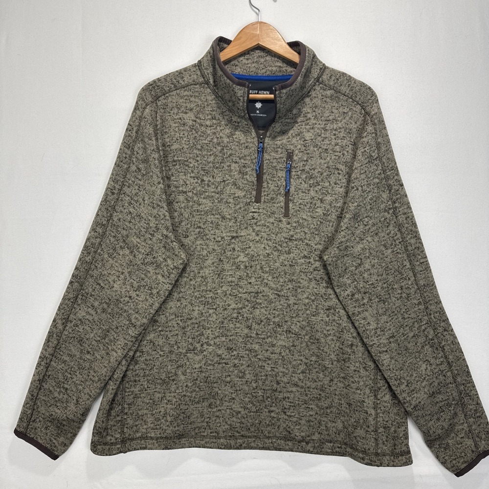 Ruff‎ Hewn Adventure Tech Mens XL Brown Marled Quarter Zip Pullover Sweater Knit